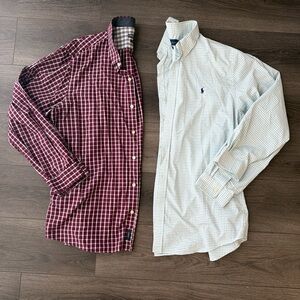 (2) XXL 2XL Ralph Lauren Polo Van Huesen Plaid button down dress shirts slim fit